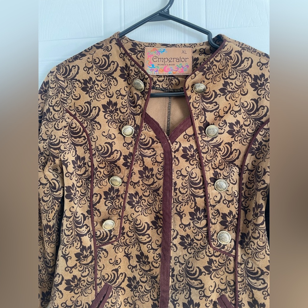 Jacquard Brocade Coat Brown Floral XL - Picture 3 of 14